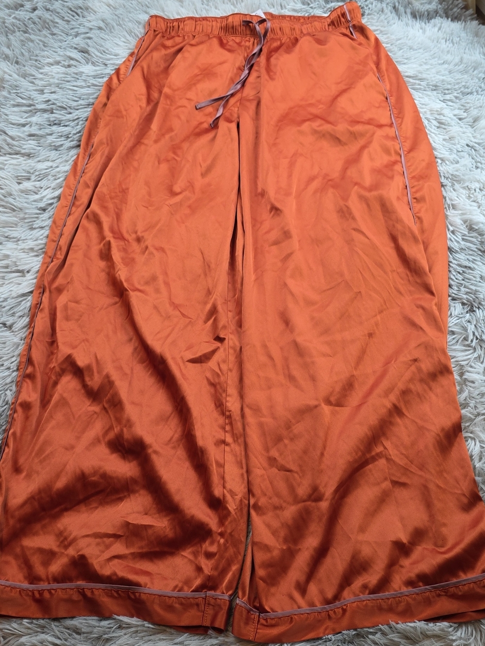 Women's Orange Satin Lounge Pants with Elastic Waist